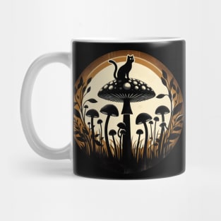 Funny Vintage Black Cat in Mushroom Garden Mug